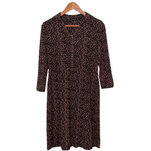 Talbots Leopard Print Midi Dress Womens XS Long Sleeve Modest Demure Classiccore